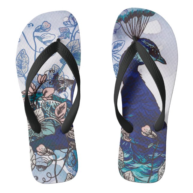 Floral Background with Peacocks Flip Flops (Footbed)