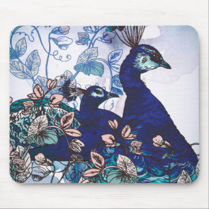 Floral Background with Peacocks Mouse Mat