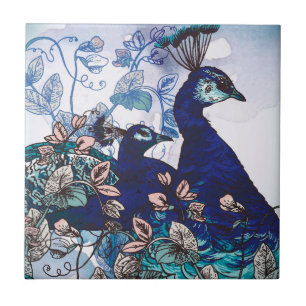 Floral Background with Peacocks Tile
