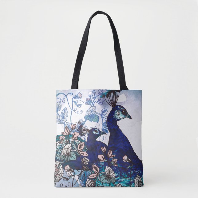 Floral Background with Peacocks Tote Bag (Front)