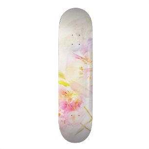 floral background with watercolor flowers skateboard
