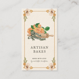 Floral Baker Bakery Rolling Pin Plaid Bow Business Card