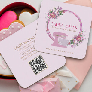 Floral Bakery Business Card   Pink Mixer Logo