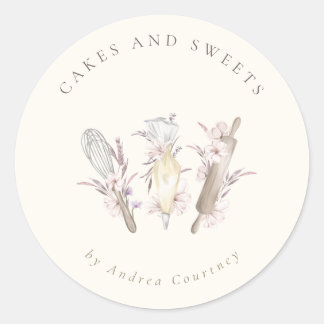 Floral Bakery Pastry Chef Baking Utensils Classic Round Sticker