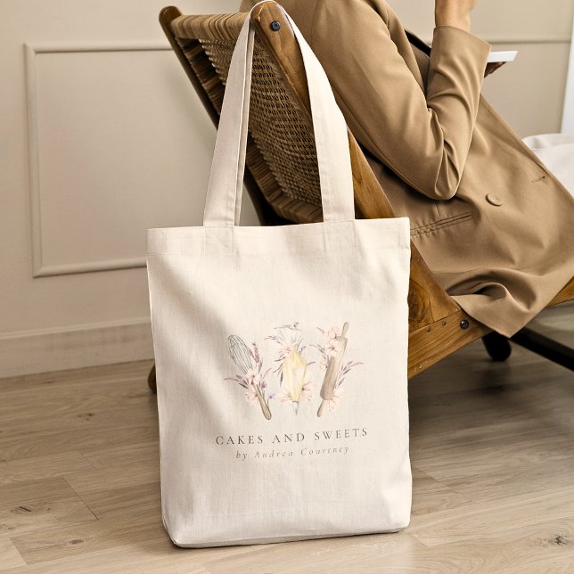 Floral Bakery Pastry Chef Baking Utensils Tote Bag (Creator Uploaded)