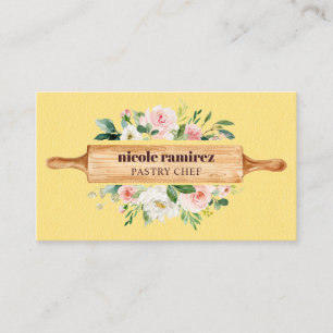 Floral Bakery Rolling Pin Dessert Yellow Leather Business Card