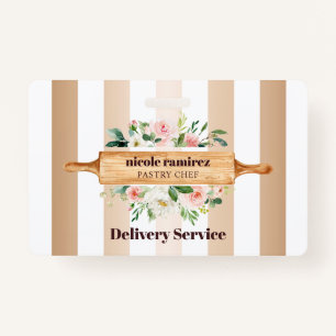 Floral Bakery Rolling Pin Patisserie gold striped ID Badge