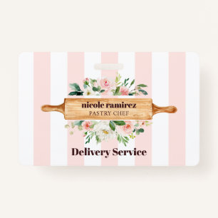 Floral Bakery Rolling Pin Patisserie striped ID Badge