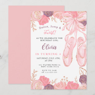 Floral Ballerina Ballet Slippers Girl Birthday Invitation