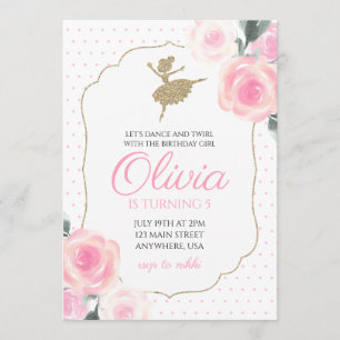 Floral Ballerina Birthday Invitation