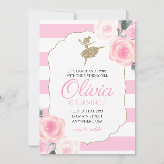 Floral Ballerina Birthday Invitation (Front)