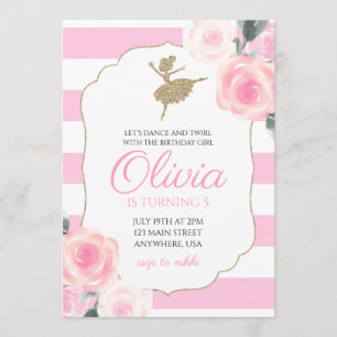 Floral Ballerina Birthday Invitation