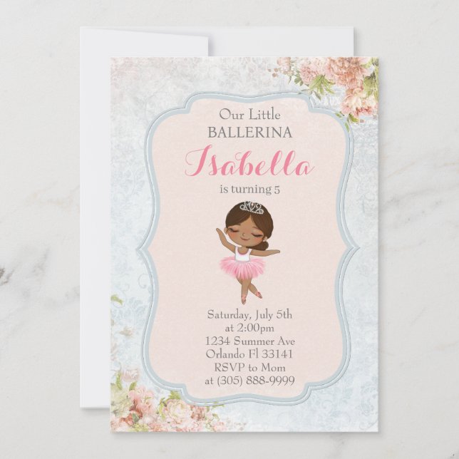 Floral Ballerina Birthday Invitation (Front)