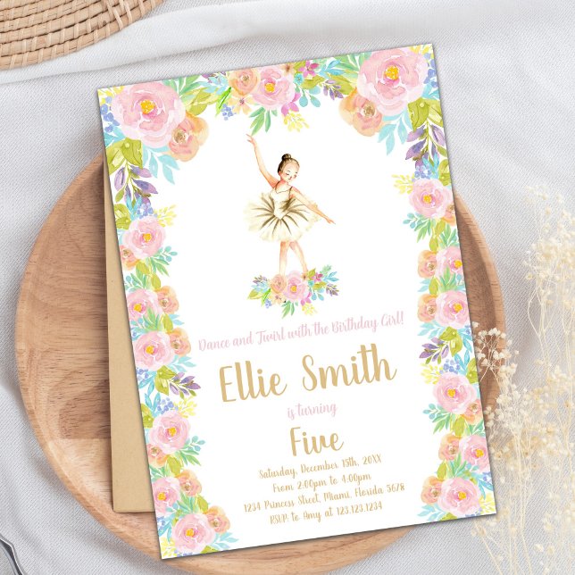 Floral Ballerina Birthday Invitation (Floral Ballerina Birthday Invitations)