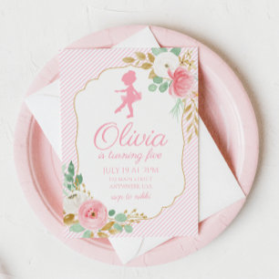 Floral Ballerina Birthday Invitation Stripes