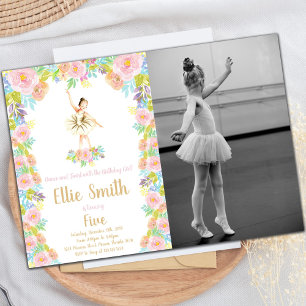 Floral Ballerina Birthday Invitation with Photo