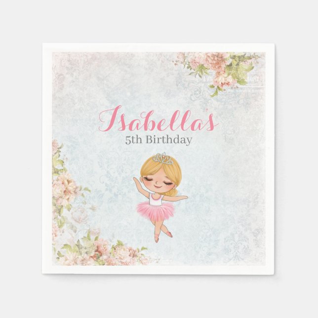 Floral Ballerina Birthday Paper Party Napkins (Front)