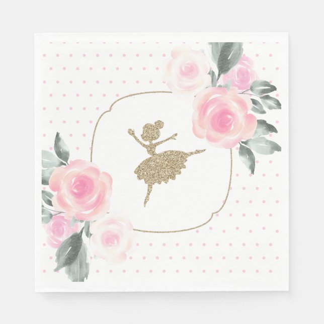 Floral Ballerina Birthday Party Napkins (Front)