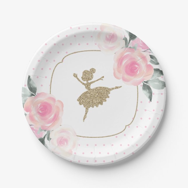 Floral Ballerina Birthday Party Plates (Front)