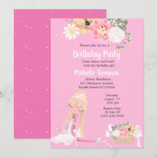 Floral Ballerina Pink  Birthday Invitation