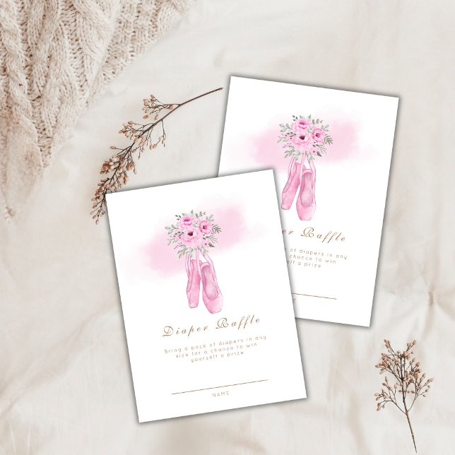 Floral Ballerina Shoes Diaper Raffle Baby Shower  Enclosure Card (Floral Ballerina Shoes Diaper Raffle Baby Shower Enclosure Card)