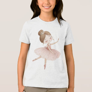 Floral Ballerina Watercolor Girl Pink Tutu Flower Tri-Blend Shirt