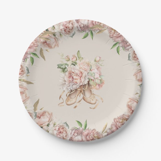 Floral Ballet Dancer Birthday Paper Plate (Front)