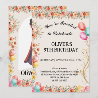 Floral Balloon Birthday  Invitation
