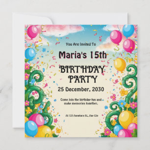 Floral Balloon Celebration for Birthday Invitation