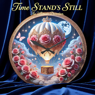 Floral Balloon Lunar Voyage  Large Clock
