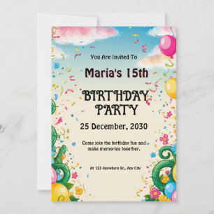 Floral Balloona Personalised Birthday Invitation