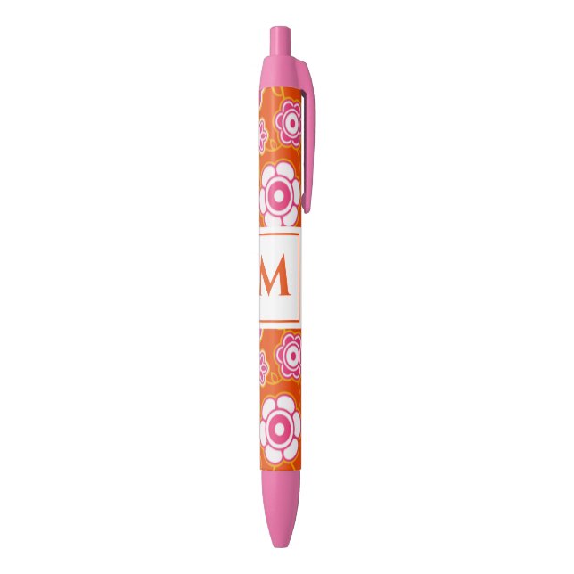 Floral Bandanna Print Monogram Black Ink Pen (Bottom (Vertical))