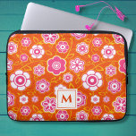 Floral Bandanna Print Monogram Laptop Sleeve<br><div class="desc">This boldly colourful flower power pattern comes on an neoprene laptop sleeve and is ready for your monogram. Repeating 60's style folk flower print is created in a bright palette of hot pink, white and orange red, with your monogram sharply accented, ready for you to edit with the click of...</div>