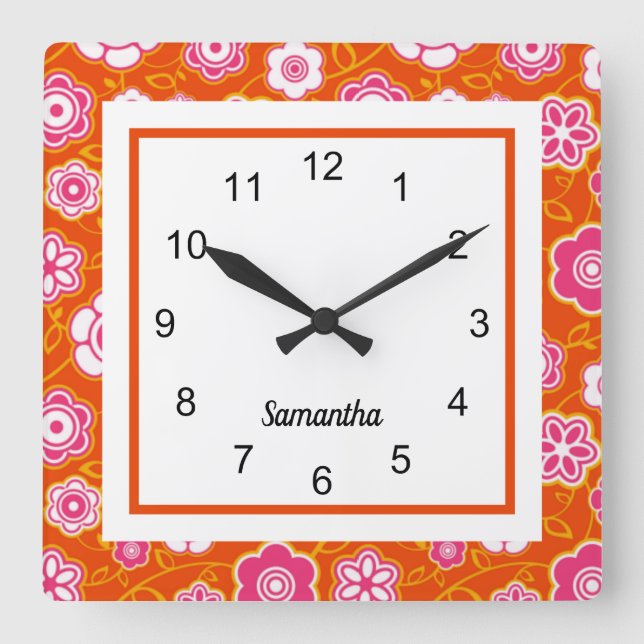 Floral Bandanna Print Square Wall Clock (Front)