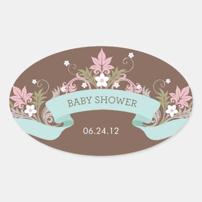 Floral Banner Aqua Baby Shower Sticker (Front)