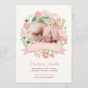 Floral Banner Birth Announcement