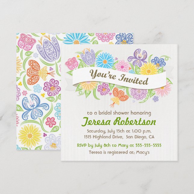 Floral Banner Bridal Shower Invitation (Front/Back)