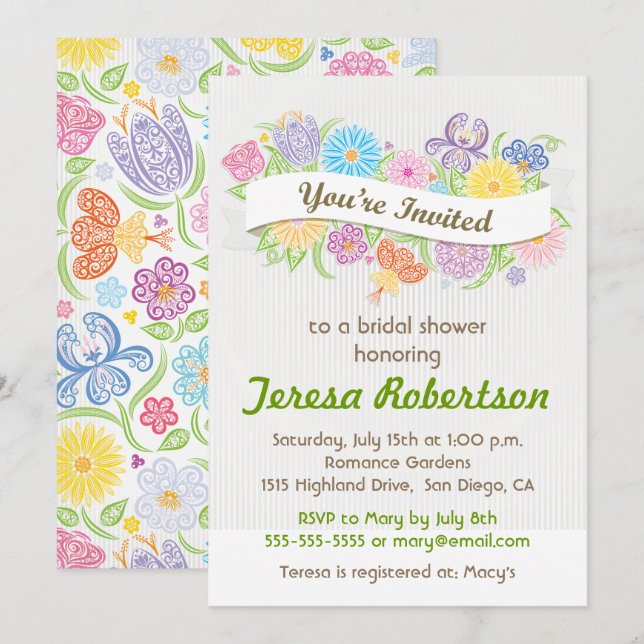 Floral Banner Bridal Shower Invitation (Front/Back)