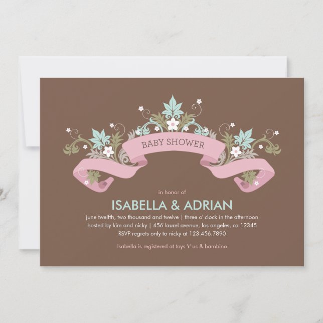 Floral Banner Girl Baby Shower Invitation (Front)