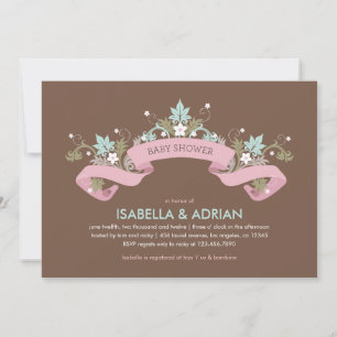 Floral Banner Girl Baby Shower Invitation