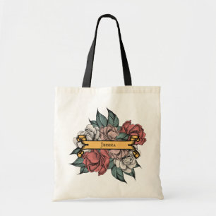 Floral Banner Rustic Vintage Roses Tattoo Art Tote Bag
