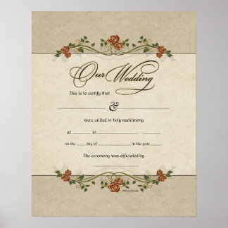 Floral Banner Wedding Certificate Poster