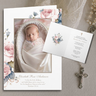 Floral Baptism Baby Photo Scripture Cross Invitation