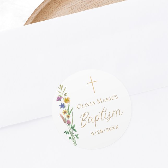 Floral Baptism  Classic Round Sticker (Creator Uploaded)