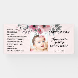 Floral BAPTISM DAY Soft Pink/Grey Event Party Banner