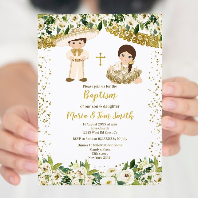 Floral Baptism Fiesta Twin Invitation (Creator Uploaded)