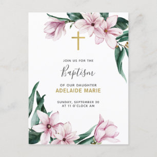 Floral Baptism Gold & Pink Magnolias Postcard