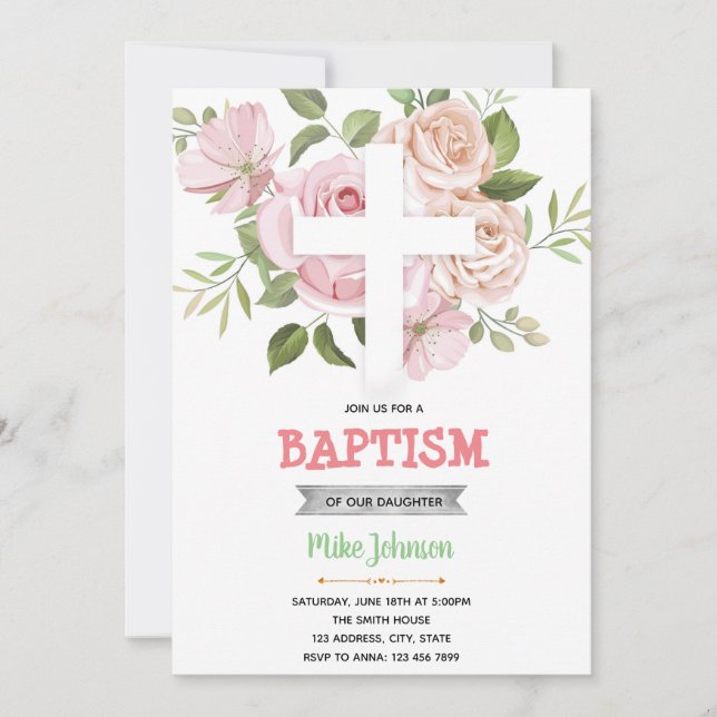Floral baptism invitation (Front)