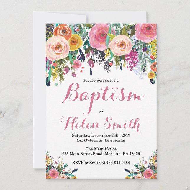 Floral Baptism Invitation Card (Front)