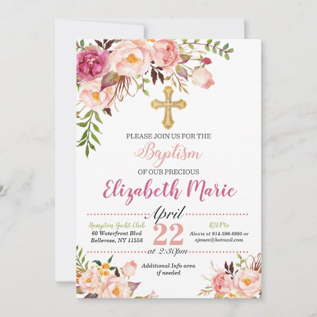 Floral Baptism Invitation - Girl (Front)